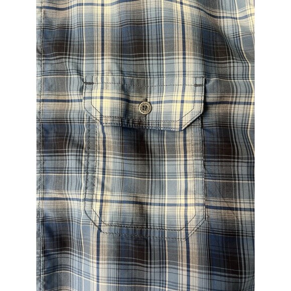 Kuhl Shirt Large Blue Plaid Button Up Short Sleeve Mountain Grown Outdoor Pocket - Picture 6 of 12